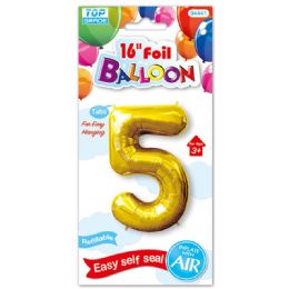 96 Pieces Sixteen Inch Foil Balloon Gold Number Five - Balloons & Balloon Holder