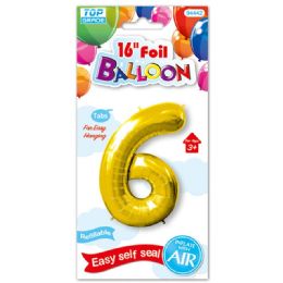 96 Wholesale Sixteen Inch Foil Balloon Gold Number Six