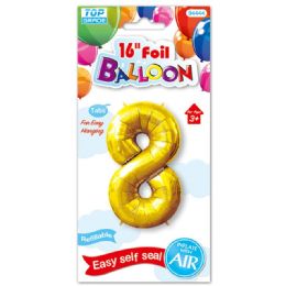 96 Wholesale Sixteen Inch Foil Balloon Gold Number Eight