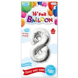 96 Wholesale Sixteen Inch Foil Balloon Silver Number Eight