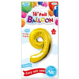 96 Pieces Sixteen Inch Foil Balloon Gold Number Nine - Balloons & Balloon Holder