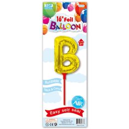 96 Wholesale Sixteen Inch Gold Foil Balloon Letter B With Stick