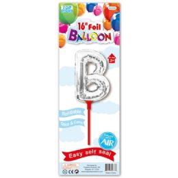 96 Wholesale Sixteen Inch Silver Foil Balloon Letter B With Stick