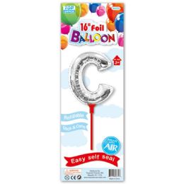 96 Wholesale Sixteen Inch Silver Foil Balloon Letter C With Stick