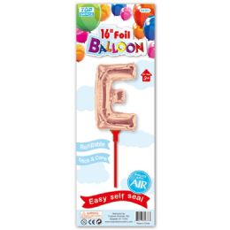 96 Pieces Sixteen Inch Rose Gold Foil Balloon Letter E With Stick - Balloons & Balloon Holder