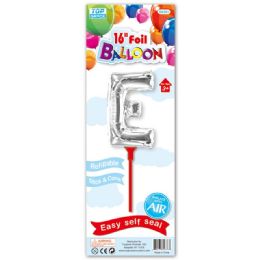96 Pieces Sixteen Inch Silver Foil Balloon Letter E With Stick - Balloons & Balloon Holder