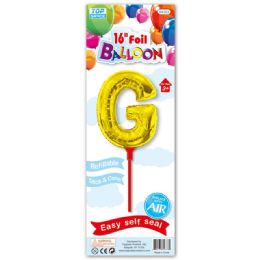 96 Pieces Sixteen Inch Gold Foil Balloon Letter G With Stick - Balloons & Balloon Holder