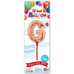 96 Wholesale Sixteen Inch Rose Gold Foil Balloon Letter G With Stick