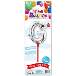 96 Wholesale Sixteen Inch Silver Foil Balloon Letter G With Stick