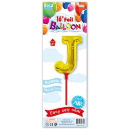 96 Wholesale Sixteen Inch Gold Foil Balloon Letter J With Stick