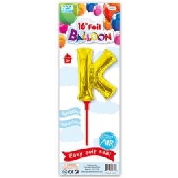96 Wholesale Sixteen Inch Gold Foil Balloon Letter K With Stick