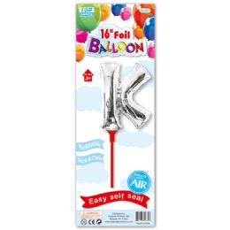 96 Pieces Sixteen Inch Silver Foil Balloon Letter K With Stick - Balloons & Balloon Holder