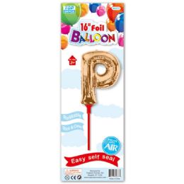 96 Wholesale Sixteen Inch Rose Gold Foil Balloon Letter P With Stick