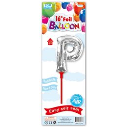 96 Wholesale Sixteen Inch Silver Foil Balloon Letter P With Stick