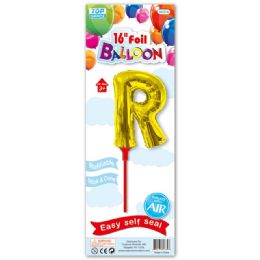 96 Pieces Sixteen Inch Gold Foil Balloon Letter R With Stick - Balloons & Balloon Holder