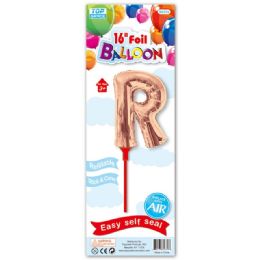 96 Wholesale Sixteen Inch Rose Gold Foil Balloon Letter R With Stick