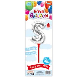 96 Wholesale Sixteen Inch Silver Foil Balloon Letter S With Stick