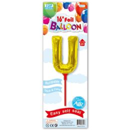 96 Wholesale Sixteen Inch Gold Foil Balloon Letter U With Stick