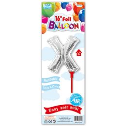 96 Wholesale Sixteen Inch Silver Foil Balloon Letter X With Stick