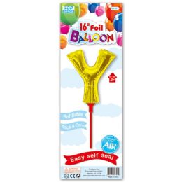 96 Pieces Sixteen Inch Gold Foil Balloon Letter Y With Stick - Balloons & Balloon Holder
