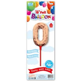 96 Wholesale Sixteen Inch Rose Gold Foil Balloon Number Zero With Stick