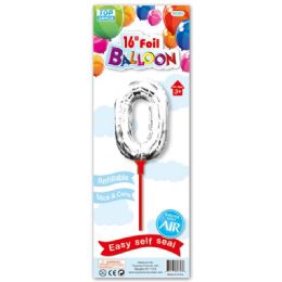 96 Wholesale Sixteen Inch Silver Foil Balloon Number Zero With Stick