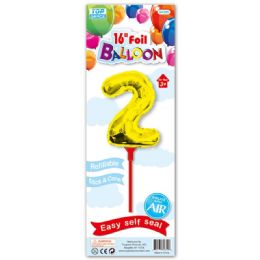 96 Wholesale Sixteen Inch Gold Foil Balloon Number Two With Stick