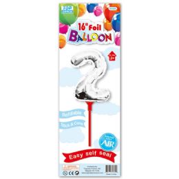 96 Wholesale Sixteen Inch Silver Foil Balloon Number Two With Stick