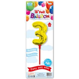 96 Wholesale Sixteen Inch Gold Foil Balloon Number Three With Stick