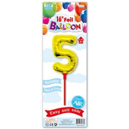 96 Wholesale Sixteen Inch Gold Foil Balloon Number Five With Stick