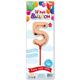 96 Wholesale Sixteen Inch Rose Gold Foil Balloon Number Five With Stick
