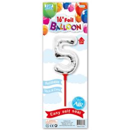 96 Wholesale Sixteen Inch Silver Foil Balloon Number Five With Stick