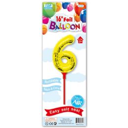 96 Wholesale Sixteen Inch Gold Foil Balloon Number Six With Stick