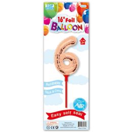 96 Wholesale Sixteen Inch Rose Gold Foil Balloon Number Six With Stick