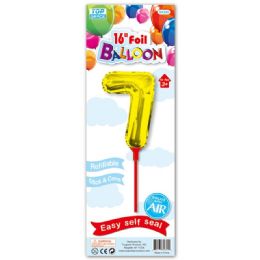96 Wholesale Sixteen Inch Gold Foil Balloon Number Seven With Stick