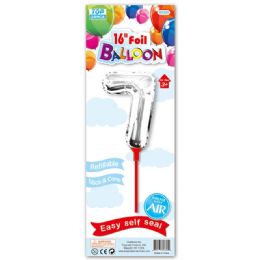 96 Pieces Sixteen Inch Silver Foil Balloon Number Seven With Stick - Balloons & Balloon Holder