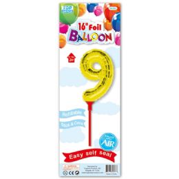 96 Wholesale Sixteen Inch Gold Foil Balloon Number Nine With Stick