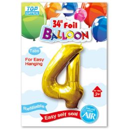 48 Pieces Thirty Four Inch Gold Foil Balloon Number Four - Balloons & Balloon Holder