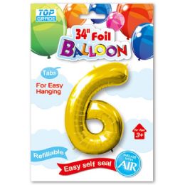 48 Wholesale Thirty Four Inch Gold Foil Balloon Number Six