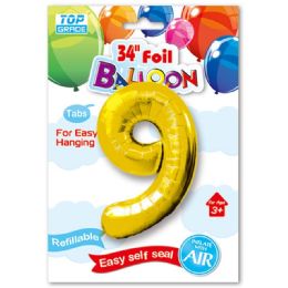 48 Wholesale Thirty Four Inch Gold Foil Balloon Number Nine