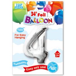 48 Pieces Thirty Four Inch Silver Foil Balloon Number Four - Balloons & Balloon Holder