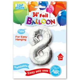 48 Wholesale Thirty Four Inch Silver Foil Balloon Number Eight