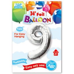 48 Wholesale Thirty Four Inch Silver Foil Balloon Number Nine