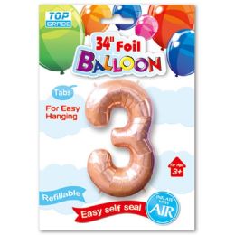 48 Wholesale Thirty Four Inch Rose Gold Foil Balloon Number Three