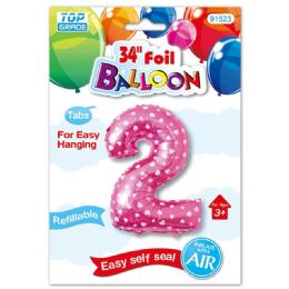 48 Wholesale Thirty Four Inch Pink Foil Balloon Polka Dots Number Two