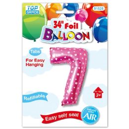 48 Wholesale Thirty Four Inch Pink Foil Balloon Polka Dots Number Seven