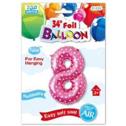 48 Wholesale Thirty Four Inch Pink Foil Balloon Polka Dots Number Eight