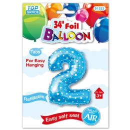 48 Wholesale Thirty Four Inch Blue Foil Balloon Polka Dots Number Two
