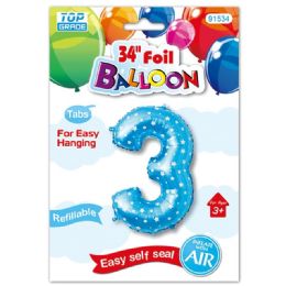 48 Wholesale Thirty Four Inch Blue Foil Balloon Polka Dots Number Three