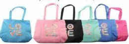 24 Wholesale Womens Printed Beach Tote Bag With Love Decal
